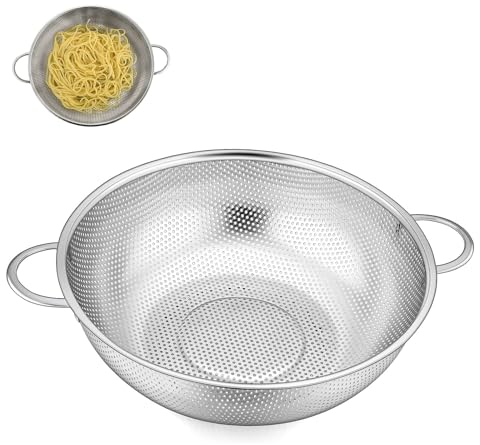 Colador de Cocina con Asas Ø 22 cm, de Acero Inoxidable Colador Microperforado, para Verduras y Frutas, Escurrir Pasta, Arroz, Apto Para Lavavajillas
