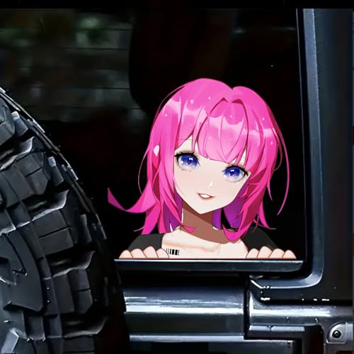 Nouiroy 3D Anime Peeking Aufkleber Anime Peeker Auto Aufkleber für Frauen Doppelseitig Selbstklebend Anime Cartoon Mädchen Aufkleber für Autos Fenster Stoßstangen Computer Laptop (Rosa Haare, Peeking)