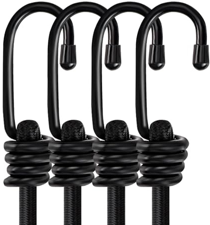 TECDW 4 Pièces Tendeurs Elastique avec Crochets, 60cm/23,6pouce Tendeur Elastique, Robustes Sandow Elastique, Sangle Elastique pour Sécuriser Les Bagages, Les Motos, des Tentes de Camping (Noir)