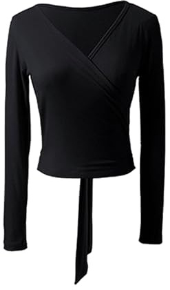 JMORCO Scaldacuore Danza Body da Danza Classica for Donna e Ragazza, Top Avvolgente, Manica Lunga, Danza Classica, Ginnastica, Maglioni complessivi, Cardigan riscaldante con Lacci(Black,XL)
