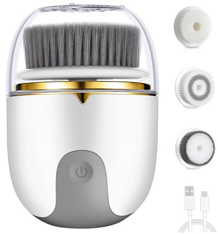 Face Scrubber 2 Modes Waterproof Electric Facial Cleansing Brush, USB Rechargeable Exfoliating Face Brush Cleanser with 3 Heads for Exfoliating, Cleansing, Massaging