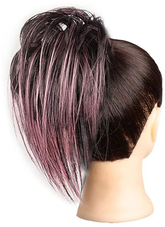 GWAWG hårstycke hårförlängningar hårknut hästsvans förlängning, rak syntetisk hårdel, kort hästsvansbröd, hårsmycke enkel scrunchie för kvinnor (1 BTPink)