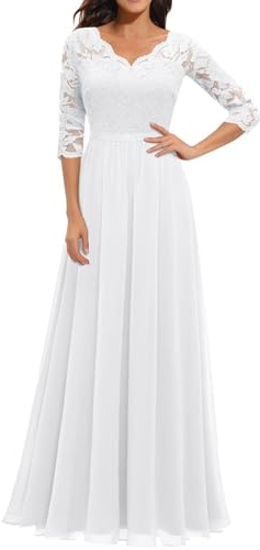 Generisch 2025 - Abito da donna elegante con cuciture in pizzo Abito a vita lunga per l'ufficio del registro nuziale, bianco, M
