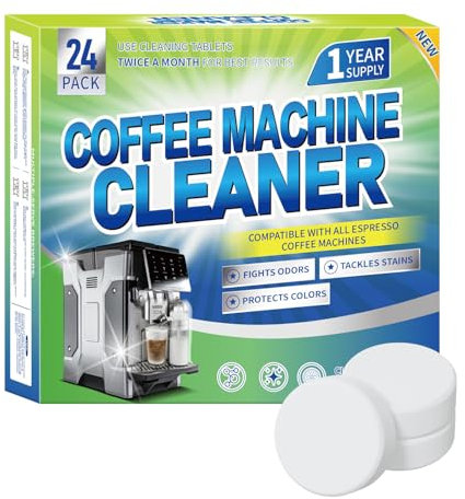 Pastillas descalcificadoras limpiadoras de cafeteras – 24 unidades compatibles con Nespresso, Keurig, Ninja, Delonghi, Miele, pastillas descalcificadoras y de limpieza para cafeteras