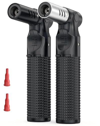 2 Pack Butane Torch Lighter, Big Jet Flame Adjustable Refillable Portable Mini Blow Torch for Camping Grill Culinary Soldering Cooking Welding Creme Brulee (Fuel Not Included)