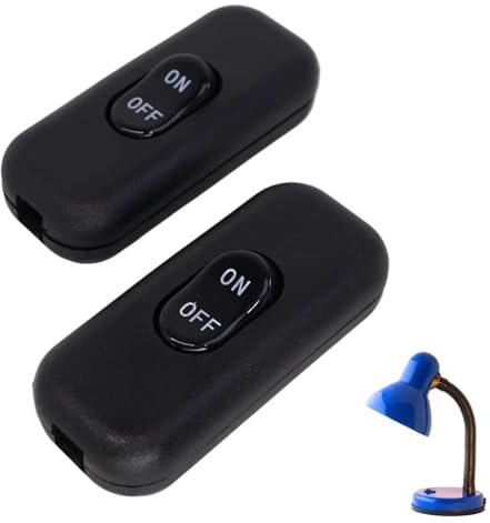 2 Stück Schnurschalter Wippschalter Inline Schalter Zwischenschalter Kabelschalter 6A 250V für 2-adrige und 3-adrige Zuleitungen Kompatibel mit Elektrischen Lampen und Tischlampen Schwarz