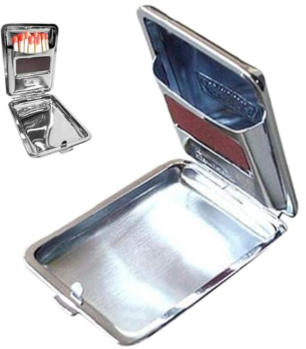NIDONE Match Box Mini Stainless Steel Matches Box With Friction Plate Waterproof Silver Match Holder Mini Portable Stash for Storage, Matches