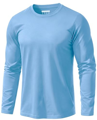 EKLENTSON Mens Long Sleeve Tee Shirts Cotton T Shirt Fitted Crew Neck Solid Color Tshirt Spring Waterfall Blue M