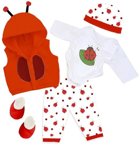 5 Stück Puppenkleidung, Ladybird Kleidung für 35-43 cm Baby Puppen, Jacke Schlafanzug Bluse Hosen Hut und Socken, Puppenkleidung 36 cm 38cm 43cm Puppenkleider Set Geschenke für Mädchen Jungen