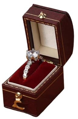 Kleine Ringbox aus Leder, Vintage-Stil, staubdichter Leder-Samt-Behälter, Herzform, Verlobungsring, Schmucketui (rotes Quadrat)