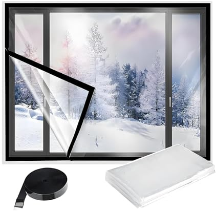 Isolierfolie Fenster, 60/80/100/150/190cm Thermofolie Fenster Gegen Kälte, Kälteschutzfolie Fensters mit Sauber Entfernbarem Klebeband zum Blockieren von Zugluft(35x47in)