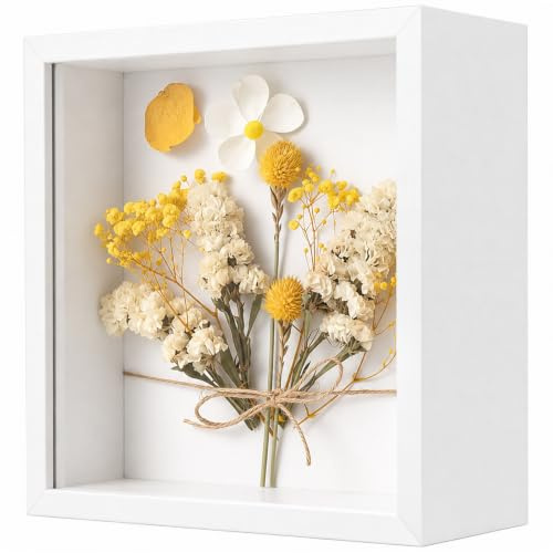 WISYOK Weiß 3D Bilderrahmen zum Befüllen Tiefer 5cm 22x22cm, 3D Objektrahmen, Tiefer Rahmen für Wand & Desktop, Shadow Box für Fotos, Objekte, Hochzeitsstrauß, DIY Kunstwerke