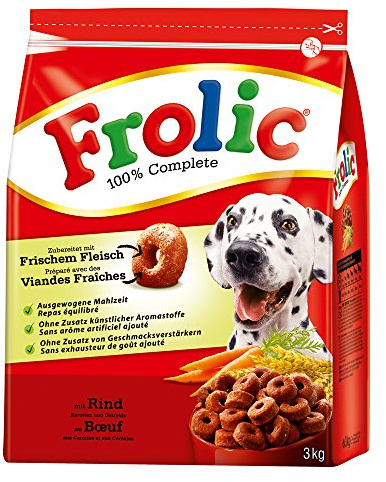 Frolic Hundefutter Trockenfutter mit Rind, Karotten und Getreide, 3 Beutel (3 x 3kg)