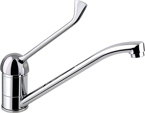 DP Grifería - Grifo de fregadero (grifo de cocina) monomando con maneta higiénica, color plateado, serie Hortensia