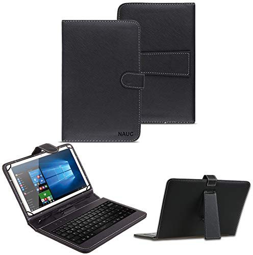 Tablet Tasche kompatibel für VALE V11E / V10E / V10A Keyboard USB Hülle Tastatur QWERTZ Schutzhülle Kunstleder Cover Universal Case Schwarz