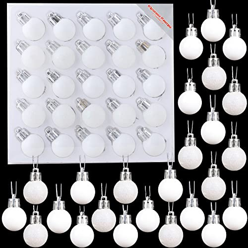 Christmas Concepts® Pack of 25-25mm Mini Christmas Tree Baubles - Shiny, Matte & Glitter Decorated Ornaments (White)