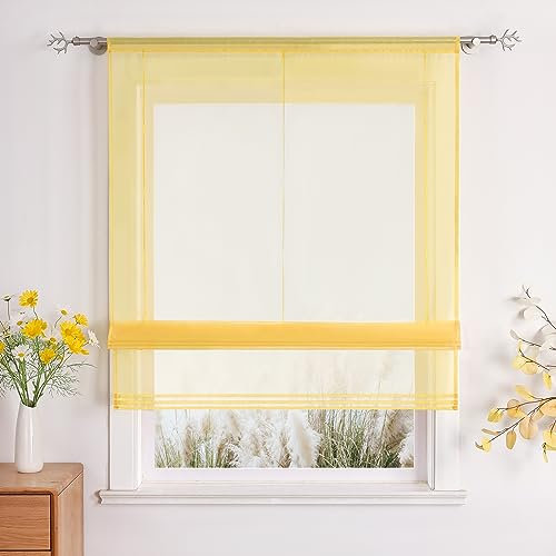Uni Farbe Faltrollo Voile Raffrollo mit Tunnelzug Design Rollos Gelb BxH 60x155cm