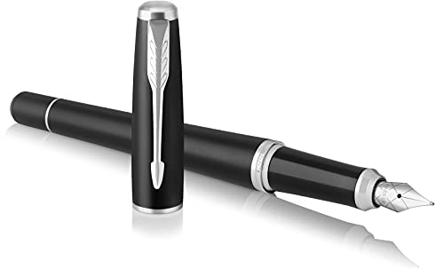 Parker Urban Fountain Pen | Muted Black with Chrome Trim | Medium Nib with Blue Ink | Gift Box