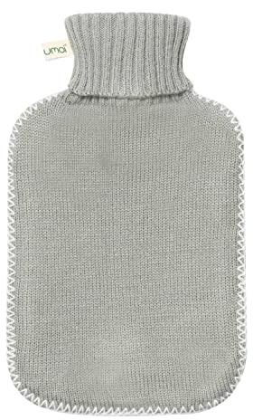 Öko Wärmflasche mit Bezug, 1.8 Liter mit feinem Strickbezug und weißen Nähten (Grau)