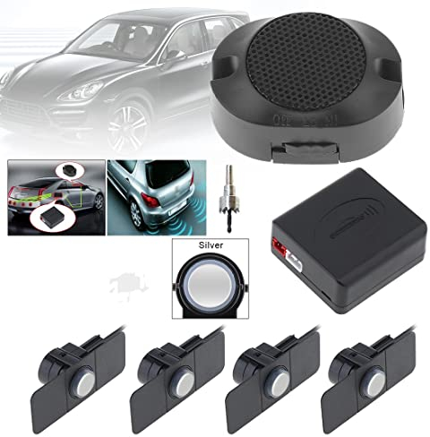 Auto-Rückfahrradar-System Premium-Qualität 4 Parksensoren Auto-Rückfahrradar-System mit Flügeln (Silber)