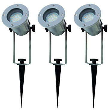NCC-Licht Ritos LED's Garden 3 x LED Gartenspot mit Erdspieß 3 x 3W silber warmweiß 3000K