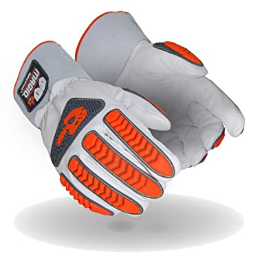 MAGID T-REX TRX848 Inferno Welder's Gloves, ANSI A4 Cut Resistant, EN 407 L4 Flame, Cow Grain Leather, 3.5 Gauntlet, Para-Aramid Liner, Hi-Vis Orange/Gray TPR, Size 9/Large, 1 Pair