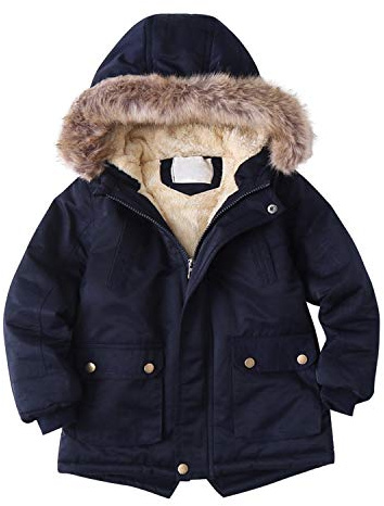 De feuilles Kids Boys Faux Fur Hooded Parka Coat Winter Warm Fleece Lined Jacket Padded Outwear Outfits Navy Blue