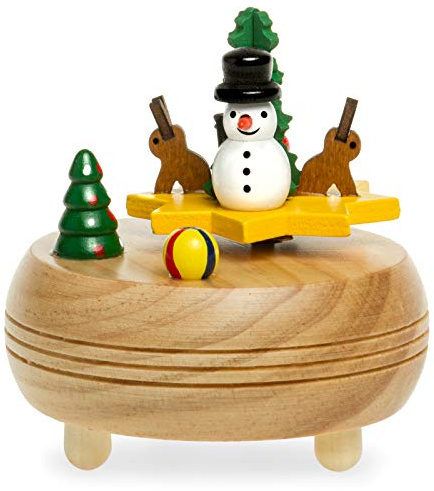 SIKORA SD06 kleine Spieldose Spieluhr für Weihnachten aus Holz mit Figuren Musik O Tannenbaum, Farbe/Modell:Schneemann