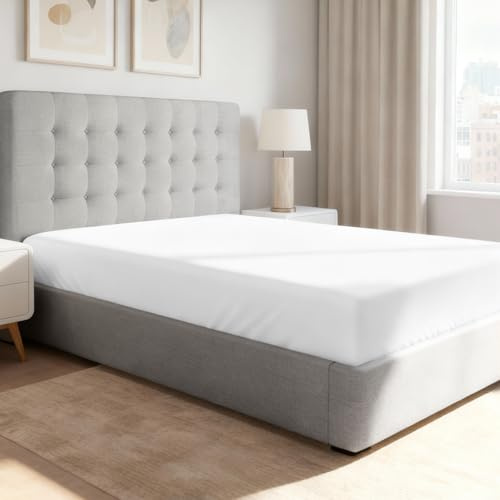 Pizuna Spannbettlaken 90x200-100x200 cm Baumwolle Weiß 600 Fadenzahl | 100% Langstapelige Baumwolle Spannbetttuch, Weiche Mako Satin-Webart passt bis zu 40cm Matratzenhöhe