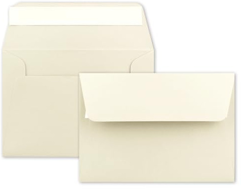 50x Brief-Umschläge B6 - Vanille (Creme) - 12,5 x 17,5 cm - Haftklebung 120 g/m² - schmale Verschluss-Lasche - hochwertige Einladungs-Umschläge