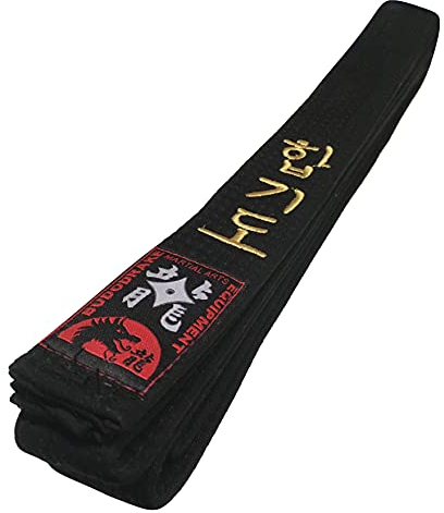 Budodrake Schwarzer Gürtel Bestickt mit Hapkido Zeichen, Schwarzgurt m. Goldener Bestickung (260)