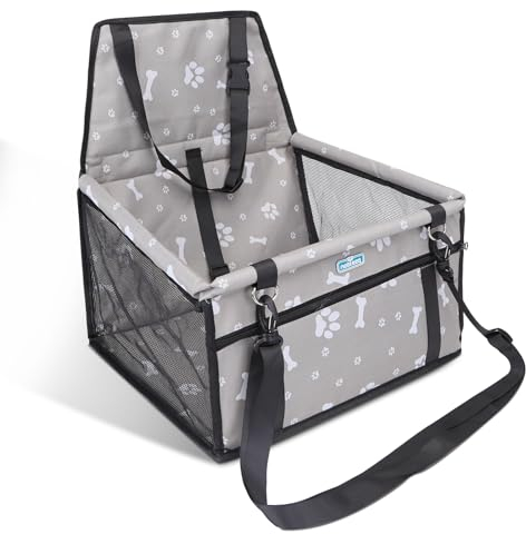 Nobleza - Stabiler Auto Hundesitz für Kleine bis Mittlere Hunde, Wasserfestes Material, Faltbar für Rückbank, Grau (40 x 34 x 25cm)