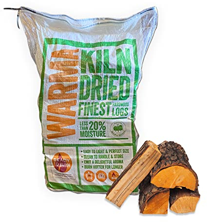 Warma XL Bag 60L Kiln Dried Hardwood Firewood Logs 20kg - Perfect for Outdoor, Fire Pits, Log Burners, Wood Fired Stoves, Pizza Ovens & Multi Fuel - 1 x 60L Bag