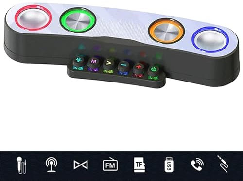 Cassa Speaker Bluetooth Wireless Portatile, Sound Bar per pc Computer Desktop, Altoparlante per Gaming, Alimentazione USB, Illuminazione RGB, Radio FM