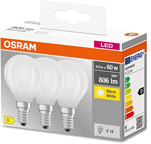 Osram Star Filament-Lampe für E14-Sockel, mattes Glas,Warmweiß (2700K), 806 Lumen, Ersatz für herkömmliche 60W-Leuchtmittel, nicht dimmbar, 3-er Pack