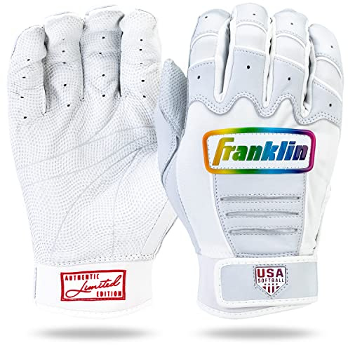 Franklin Sports Fastpitch softball slaghandskar f r kvinnor Aura CFX Pro FP damhandskar f r softball + baseball vit + flerf rgade slaghandskar i krom dam XL