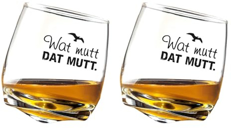 GILDE - Set med 44817-2 vinglande glas Wat mutt dat mutt, 2 glas i en cylinderlåda med banderoll, glas: H 8,5 cm D 7,5 cm kapacitet ca 200 ml, diskmaskinssäker