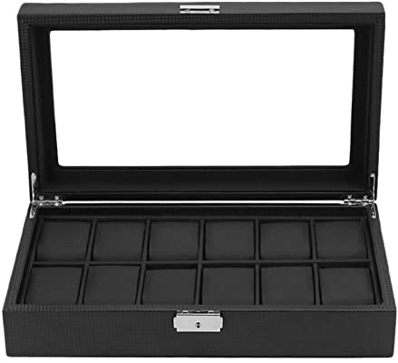 Uhren Aufbewahrungsbox Luxusuhrkasten 12 Slot Carbon Faser Design Display Case Aufbewahrungsbox Watch Display Slot Case Storage Organizer Halter Container Uhrenbox