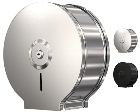 Jumbo Toilet Paper Dispenser-Wall Mount Industrial Toilet Paper Holder, Commercial Grade, Stainless Steel, Locking Bathroom Dispenser for 9 Rolls (Dispensador de Papel de bano) by EnBath (Silver)