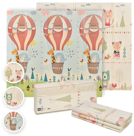 MS BabyWorld - FANCY - Tapis de Jeu pour Bébé 180x200 cm | Double Face, Très Rembourré (1,5 cm d’Épaisseur) | Pliable avec Sac de Transport (Ballons/Renard)