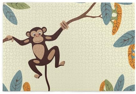 1000 Piece Jigsaw Puzzle for Adults Personalized Picture Puzzle Monkey Hanging on Tree Branch Customized Wooden Puzzle for Family, Birthday, Wedding, Game Nights Gifts, 29.5x19.7