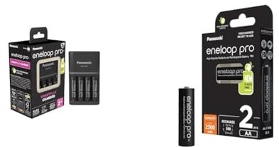 eneloop Pro SmartPlus Cargador, para 1-4 Pilas Recargables AA/AAA, 2h de Tiempo de Carga & Pro, Pilas Recargables AA/Mignon, Paquete de 2, Capacidad de mín. 2500 mAh