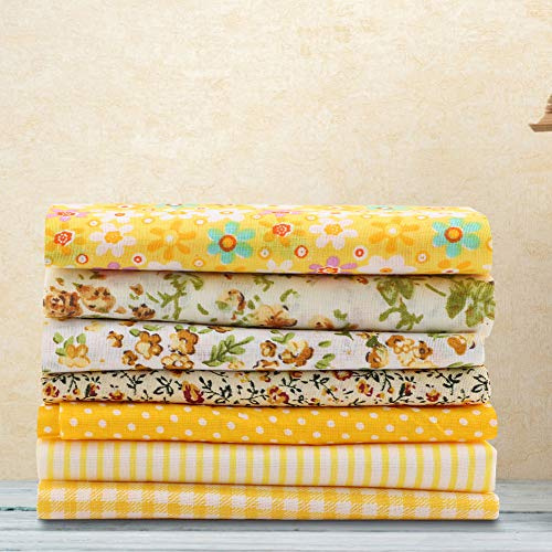 Baumwollstoff, 50 x 50 cm, gemischte Quadrate, vorgeschnittene Bettwäsche, Suite-Quarter-Bündel, gelbes Blumenmuster, Fat Quarter, Quilt-Stoffbündel zum Basteln, Heimdekoration, Nähen (gelb), 7 Stück
