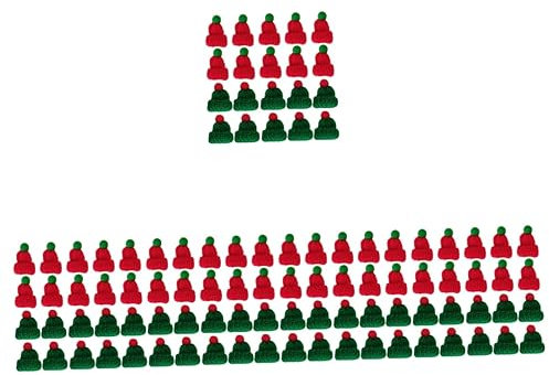 100 Stück rote Mini-Beanie-Ornamente, Mini-Weinflaschen-Ornamente, rote Süßigkeiten-Verpackungshülle, Miniatur-Weihnachtsmützen, Weihnachtsflaschen-Abdeckung, Weihnachts-Weinflaschen-Abdeckung, Miniat