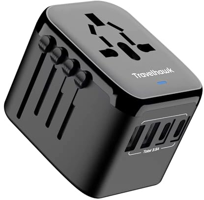 TravelHawk Reiseadapter Weltweit, Schnellladegerät, 35W Typ G, Typ A Ladegerät, 2 USB-C und 2 USB, Reisestecker, Universal Adapter für Deutschland USA Japan England Thailand Italien Australien