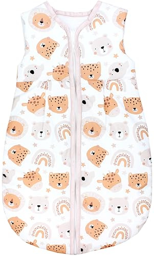 TupTam Baby Schlafsack 2,5 TOG – Warm, ärmellos, OEKO-TEX, Farbe: Tierköpfe Regenbogen beige, Kinder Größe: 104-110