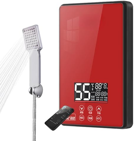 Chauffe-eau électrique sans réservoir 7kW avec télécommande et affichage de la température, chauffe-eau instantané avec pomme de douche, chauffe eau électrique mural pour douche de salle de bain à d