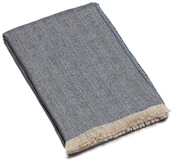 WoolMe Wolldecke Indigo 130x180cm Hubert - Kuscheldecke flauschig aus 80% Hanf 20% Schurwolle - Plaid Decke perfekt als Sofa Überwurfdecke, Sofadecke, Wohndecke, Couchdecke, Hergestellt in Litauen