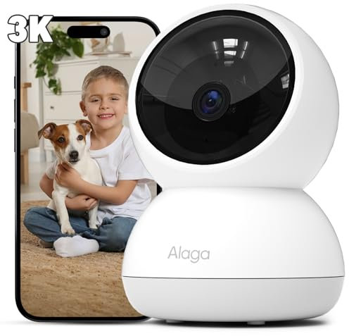 Alaga Telecamera Wi-Fi Interno 3K, Videocamera Sorveglianza, 5G e 2.4G, AI Rilevamento Movimento, Visione Notturna, Compatibile con Alexa e Google Assistant, con 3 Mesi di Servizio Cloud