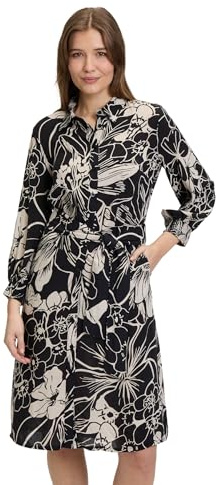 Betty Barclay Damen Hemdblusenkleid mit Bindegürtel 48, Schwarz/Beige